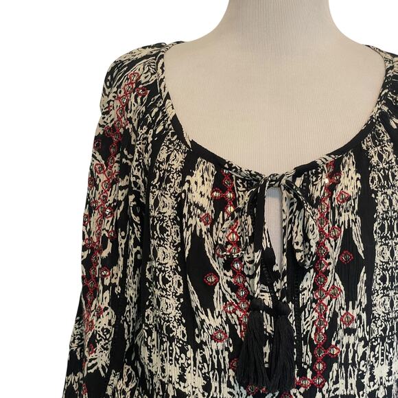 Soft Surroundings Grace Embroidered Tunic Womens Small Black Boho Tassel Top - Picture 3 of 9